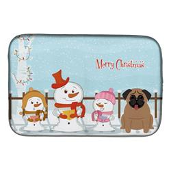 Merry Christmas Carolers Pug Brown Dish Drying Mat