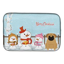 Merry Christmas Carolers Pug Brown Dish Drying Mat