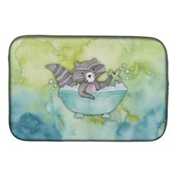 Raccoon Bathing Watercolor Dish Drying Mat