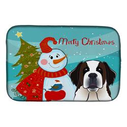 Snowman With Saint Bernard Dish Drying Mat