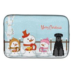 Merry Christmas Carolers Standard Schnauzer Black Dish Drying Mat
