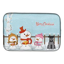 Merry Christmas Carolers Miniature Schanuzer Black Silver Dish Drying Mat
