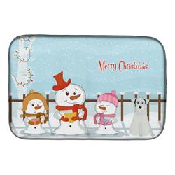 Merry Christmas Carolers Miniature Schanuzer White Dish Drying Mat