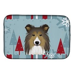 Winter Holiday Sheltie Dish Drying Mat
