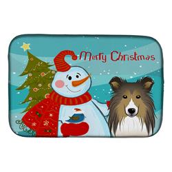 BB1862DDM Snowman With Sheltie Dish Drying Mat