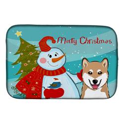 Snowman With Shiba Inu Dish Drying Mat