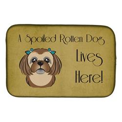 Chocolate Brown Shih Tzu Spoiled Dog Lives Here Dish Drying Mat
