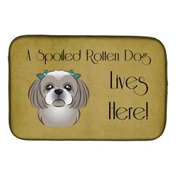 Gray Silver Shih Tzu Spoiled Dog Lives Here Dish Drying Mat