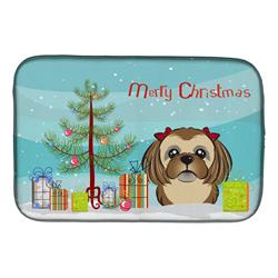 Christmas Tree & Chocolate Brown Shih Tzu Dish Drying Mat