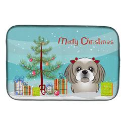 Christmas Tree & Gray Silver Shih Tzu Dish Drying Mat