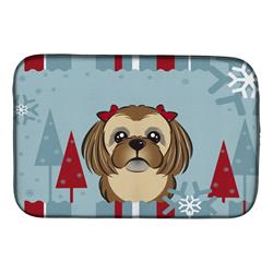 Winter Holiday Chocolate Brown Shih Tzu Dish Drying Mat