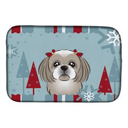 Winter Holiday Gray Silver Shih Tzu Dish Drying Mat