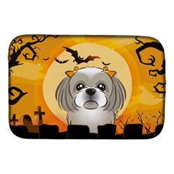 Halloween Gray Silver Shih Tzu Dish Drying Mat
