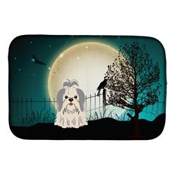 Halloween Scary Shih Tzu Silver & White Dish Drying Mat