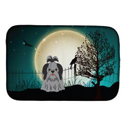 Halloween Scary Shih Tzu Black Silver Dish Drying Mat