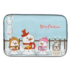 Merry Christmas Carolers Shih Tzu Silver & White Dish Drying Mat