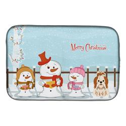 Merry Christmas Carolers Shih Tzu Red White Dish Drying Mat