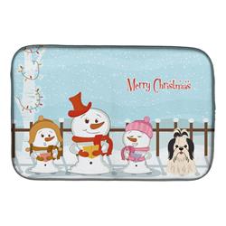 Merry Christmas Carolers Shih Tzu Black & White Dish Drying Mat