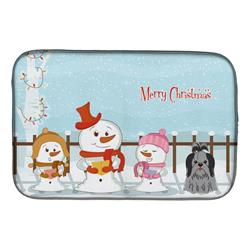 Merry Christmas Carolers Shih Tzu Black Silver Dish Drying Mat
