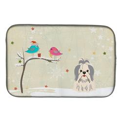 Christmas Presents Between Friends Shih Tzu Silver & White Dish Drying Mat