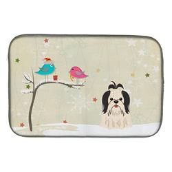 Christmas Presents Between Friends Shih Tzu Black & White Dish Drying Mat