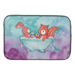 BB7348DDM Rabbit & Squirrel Bathing Watercolor Dish Drying Mat