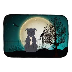 Halloween Scary Staffordshire Bull Terrier Blue Dish Drying Mat
