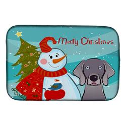 BB1851DDM Snowman With Weimaraner Dish Drying Mat