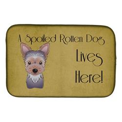 Yorkie Puppy Spoiled Dog Lives Here Dish Drying Mat