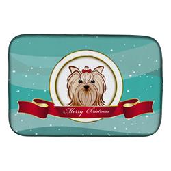 Yorkie Yorkishire Terrier Merry Christmas Dish Drying Mat