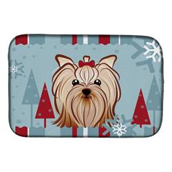 Winter Holiday Yorkie Yorkishire Terrier Dish Drying Mat