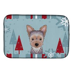 Winter Holiday Yorkie Puppy Dish Drying Mat