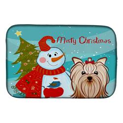 Snowman With Yorkie Yorkishire Terrier Dish Drying Mat