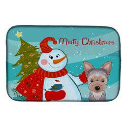 Snowman With Yorkie Puppy Dish Drying Mat