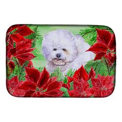 Bichon Frise Poinsettas Dish Drying Mat