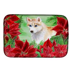 Siberian Husky Poinsettas Dish Drying Mat