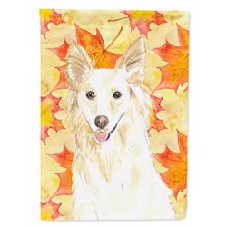 Fall Leaves White Collie Garden Size Flag