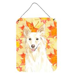 Fall Leaves White Collie Wall or Door Hanging Prints