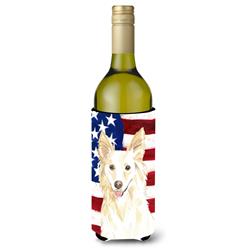Patriotic USA White Collie Wine Bottle Beverge Insulator Hugger