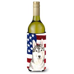 Picture of Carolines Treasures CK1713LITERK Patriotic USA Siberian Husky Wine Bottle Beverge Insulator Hugger