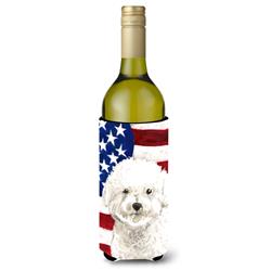 Picture of Carolines Treasures CK1740LITERK Patriotic USA Bichon Frise Wine Bottle Beverge Insulator Hugger