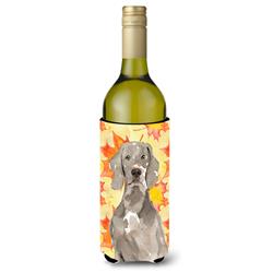 Fall Leaves Weimaraner Wine Bottle Beverge Insulator Hugger