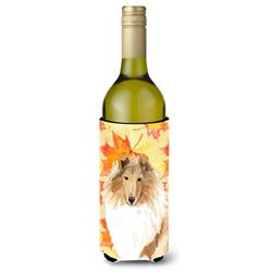 Picture of Carolines Treasures CK1830LITERK Fall Leaves Rough Collie Wine Bottle Beverage Insulator Hugger