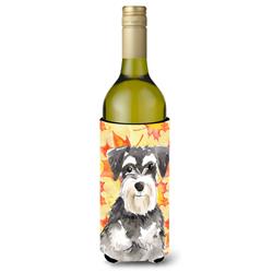 Picture of Carolines Treasures CK1833LITERK Fall Leaves Schnauzer No.2 Wine Bottle Beverge Insulator Hugger