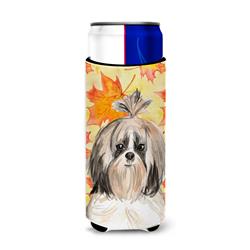 Picture of Carolines Treasures CK1826MUK Fall Leaves Shih Tzu Michelob Ultra Hugger for Slim Cans