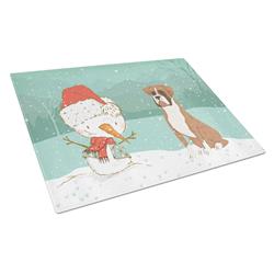 Picture of Carolines Treasures CK2036LCB Fawn Boxer & Snowman Christmas Glass Cutting Board - Large