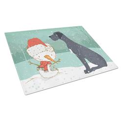 Picture of Carolines Treasures CK2039LCB Black Great Dane & Snowman Christmas Glass Cutting Board - Large