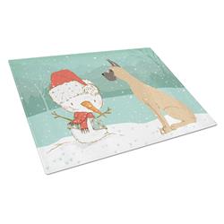 Picture of Carolines Treasures CK2041LCB Cropped Fawn Great Dane Snowman Christmas Glass Cutting Board - Large