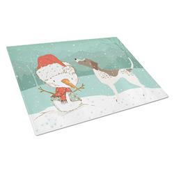 Picture of Carolines Treasures CK2045LCB German Shorthair Snowman Christmas Glass Cutting Board - Large