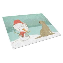 Picture of Carolines Treasures CK2048LCB Chocolate Labrador Snowman Christmas Glass Cutting Board - Large